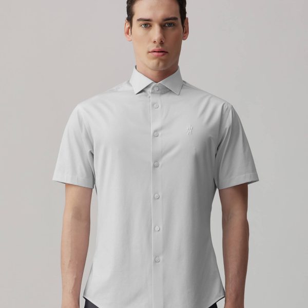 Frost Gray Silk High-Stretch Short-Sleeve Shirt