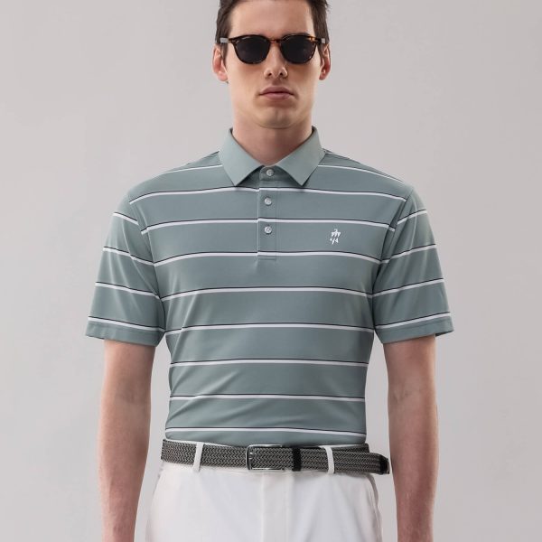 Meadow Green Striped High-Stretch Polo