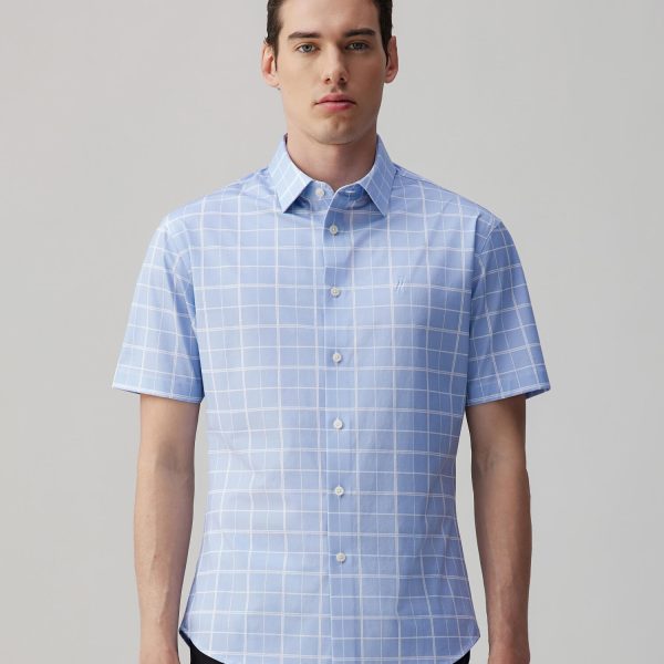 Opal Blue Omni-Stretch Check Short-Sleeve Shirt