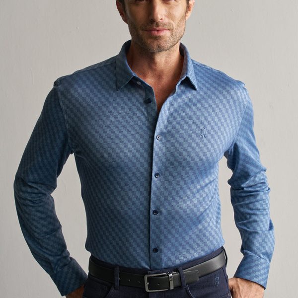 Luxurious Soft Blue Stretch Casual Shirt