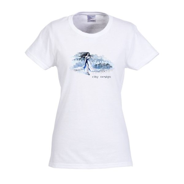 Gildan 5.3 oz. Cotton T-Shirt - Ladies - Full Color - White 105233-L-FC-W