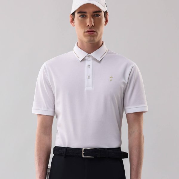 Ivory White High-Stretch Gold Collar Polo