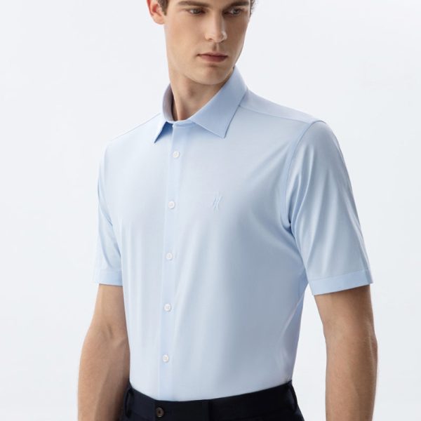 Non-Iron Blue High-Stretch Short Sleeve Shirt
