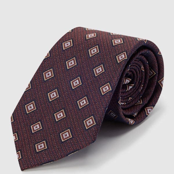 Brown Small Grid Silk Necktie
