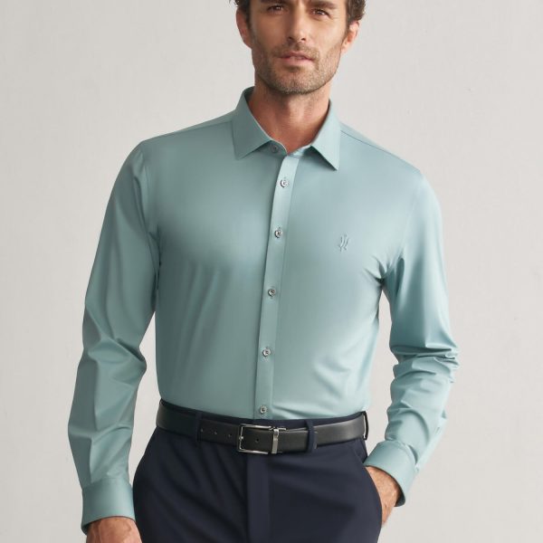 Cyan Luxurious Casual Silk Stretch Shirt