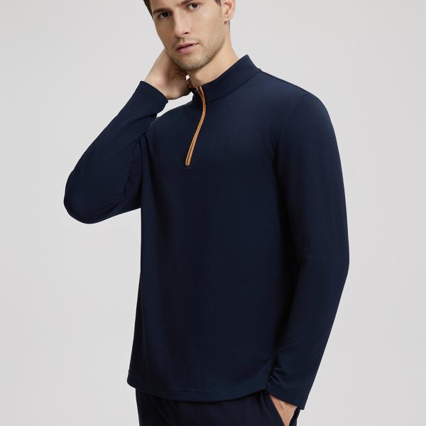 Dark Blue Stand-Up Collar Thermal Shirt