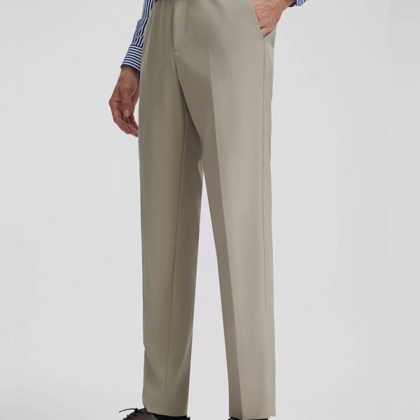 High-Knit Khaki Wool Stretch Suit Pants