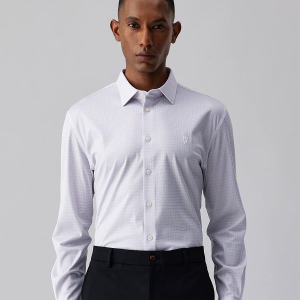 Heather Gray Plaid Silk High-Stretch Shirt