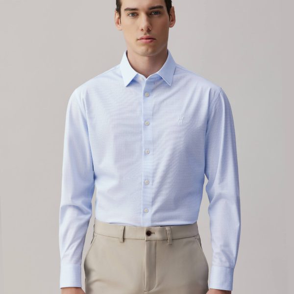 Mist Blue Check Silk High-Stretch Shirt