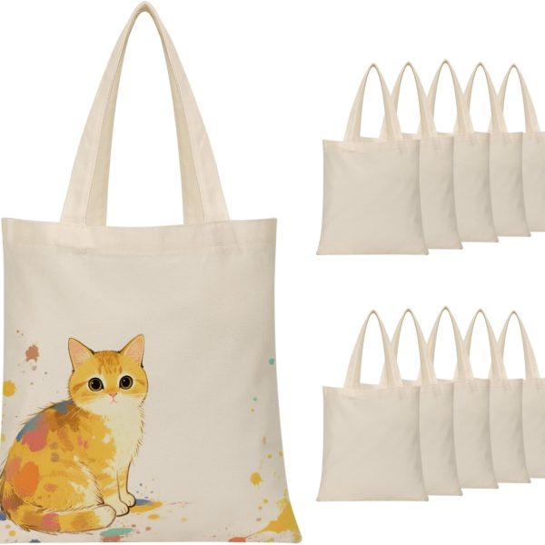 OKBA 10 Pcs Canvas Tote Bags.Reusable Grocery Shopping Blank Tote Bag with Handles and Sustainable Eco Friendly.Suitable for DIY. Advertising. Promotion. Gift. Activity