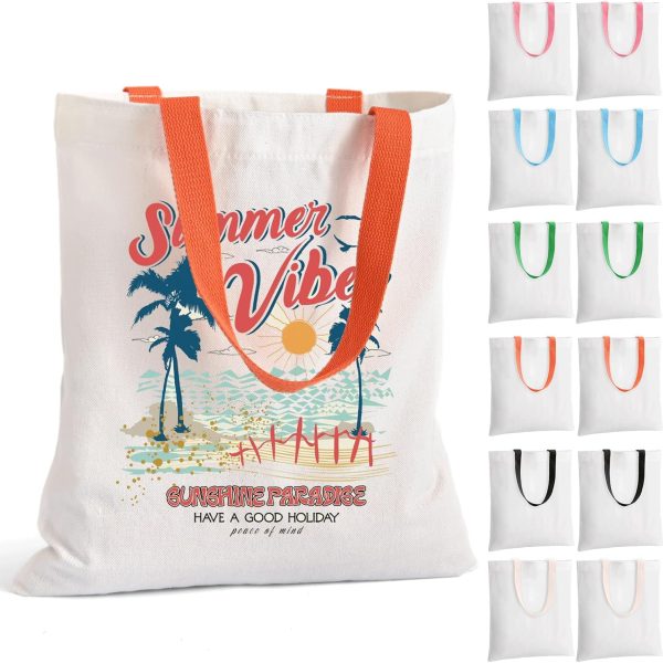 12Pack Canvas Tote Bags Bulk. 10oz Cotton Blank Canvas Tote Bags Reusable Grocery Bags Shopping Cloth Bags w/Colorful Handles Personalized Present Bags for Women. DIY. White