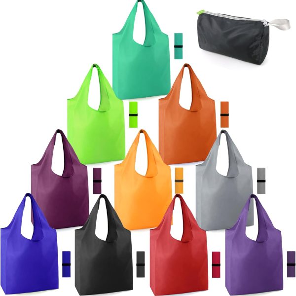 BeeGreen Reusable-Grocery-Bags-Foldable-Machine-Washable-Reusable-Shopping-Bags-Bulk Colorful 10 Pack 50LBS Extra Large Folding Reusable Bags Totes w Zipper Storage Pouch Lightweight Polyester Fabric