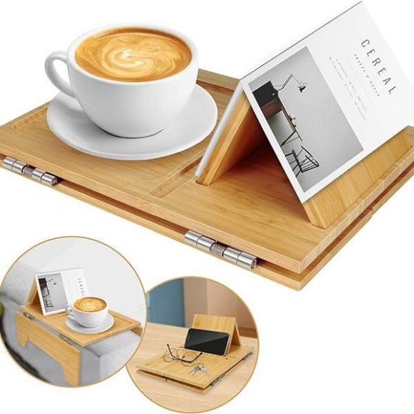 New Arrival Bamboo Couch Arm Tray Portable Coffee Table Anti-slip Armrest Organizer Protector Bamboo Sofa Arm Tray