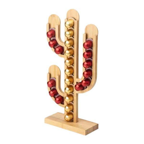 Newly Developed Double-Tiered Bamboo Nespresso Capsule Holder for Outdoor Office Party Space-Saving Kitchen Coffee Pod Cactus