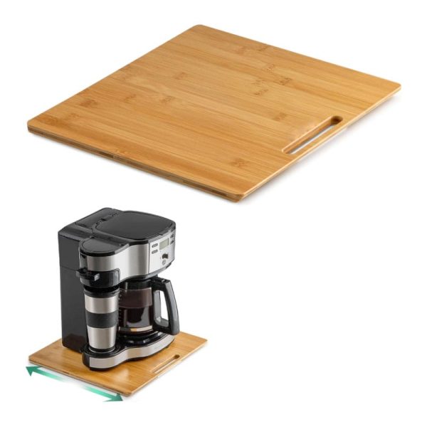Kitchen Countertop Appliance Rolling Tray Rubber Wheels 13D X 14W Sliding Tray Coffee Maker Bamboo Appliance Slider