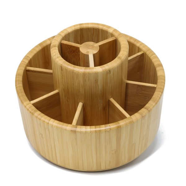 Factory Wholesale Bamboo 360 Degree Rotating Art Supply Organizer Pencil Pen Holder Organizer with 8 Compartments