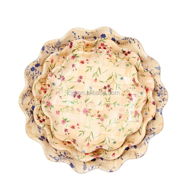 High Quality Elaborate Flower Pattern Polygon Stock Wooden Steak Serving Plates Dish