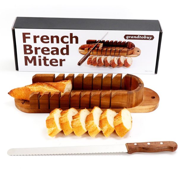 Manufacturer Hot Sale Acacia Wood Toast Bread Slicer Compact Bread Slicing Bread Slicer With Crumb Catcher Tray