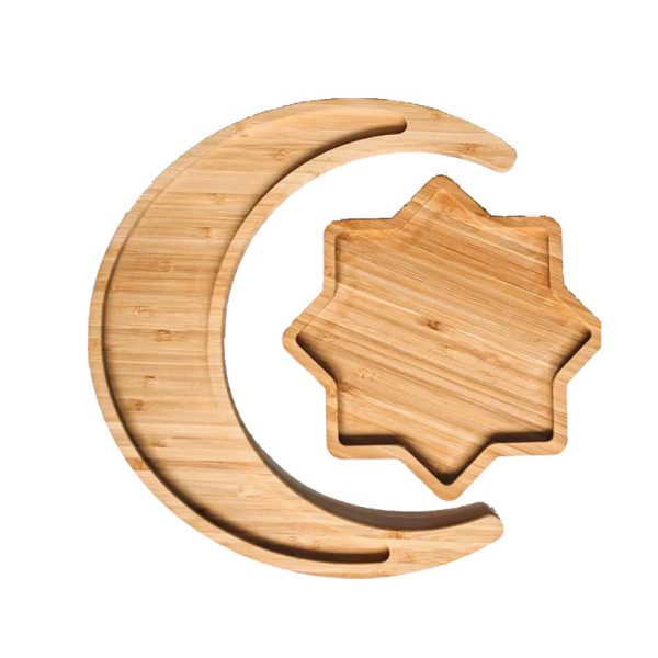 2023 New Arrival Wholesale Price Luxury Tray Party Dinner Plates Serving Eid Moon and Star Trays Bamboo Ramadan Serving Tray Dinnerware