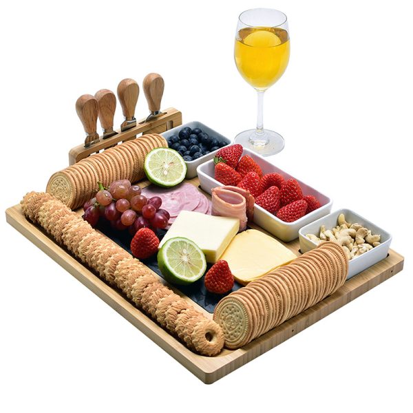 Eco-Friendly Slate Serving Board Meat Cheese Platter Large Charcuterie Boards Gift Set Bamboo Cheese Board and Knife Set