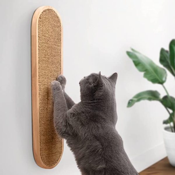 Cat Scratching Post - Wall Mount Wooden Sisal Cat Scratcher - Vertical Scratch Pad for Indoor - Cute Cat Wall Furniture