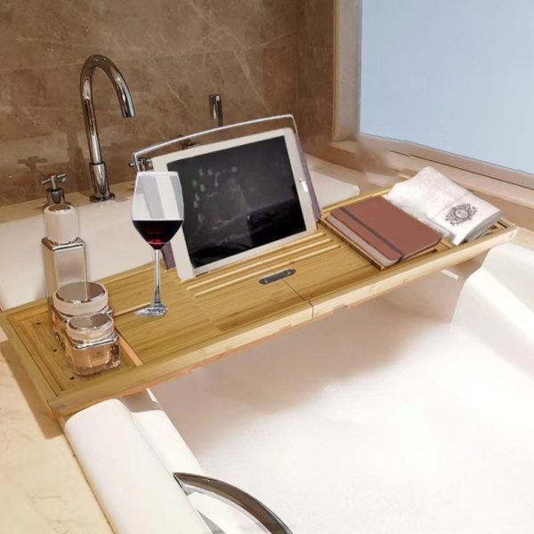 Legend Hot Sale Foldable Bathtub Tray Caddy Bamboo Bathtub Tray Expandable Bath Tub Table Caddy