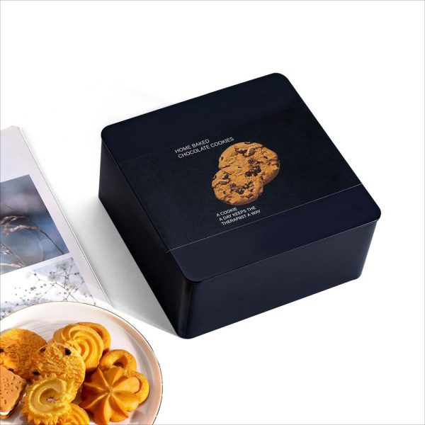 Square Storage  Cookie Packaging Black Tin Box Jewelry Tea Gift Customizable Metal Boxes for Biscuit