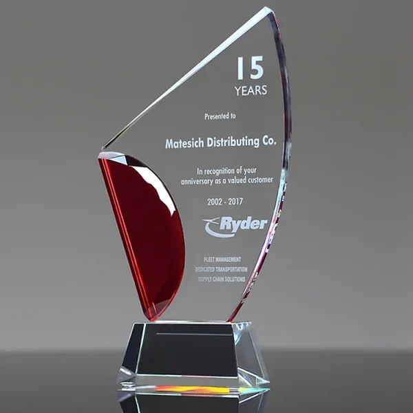 Hot Selling Crystal Trophy Blank Crystal Award Trophy Custom 3d Laser Engraving Red Crystal Trophy Awards