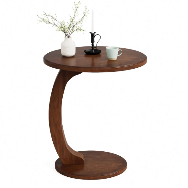 Mid-Century Modern Chinese Wooden C-Shaped Solid Wood End Table Couch Side Nightstand for Bedroom Living Room Furniture