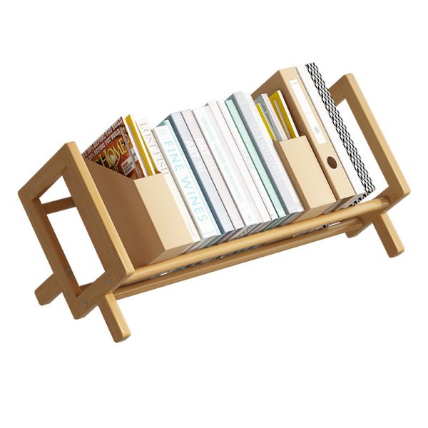 Bamboo Desktop Bookshelf Organizer Desk Wooden Bookcase Record Holder