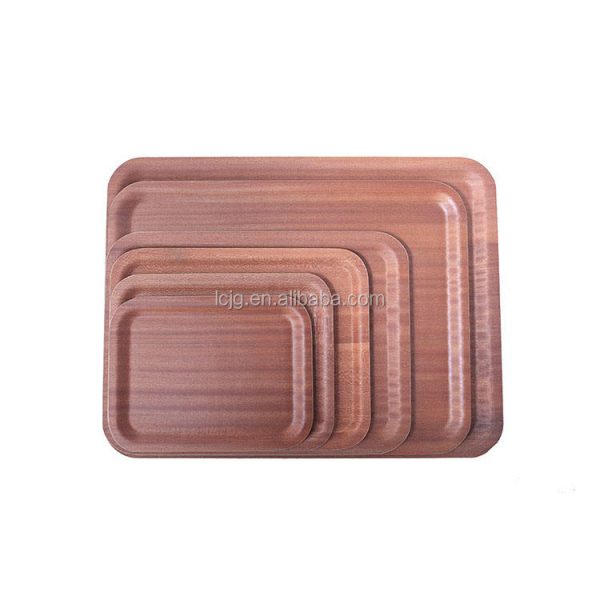 OEM High Quality Bamboo Grain Plywood Tea Serving Tray Set Lacquer Finish Dinnerware for Living Room or Desk