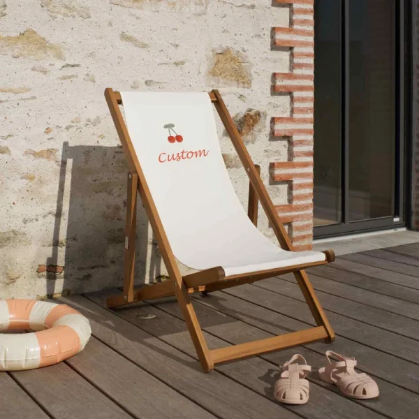 Personalized Custom Garden Children's Deck Chair Kids Beach Chairs With Logo Child Adjustable Foldable Wooden Beach Lounge Chair