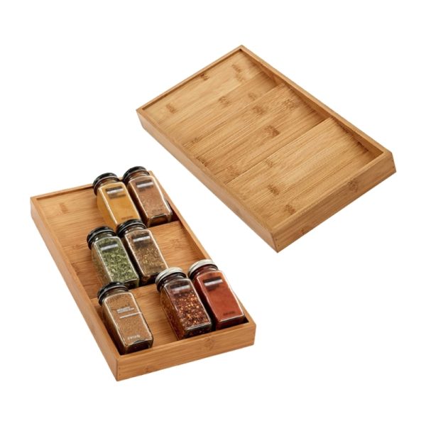 Modern Style Bamboo Spice Rack Organizer Wood Seasoning Drawer Tray for Kitchen Supplies Kitchen Drawer Tray Storage Racks