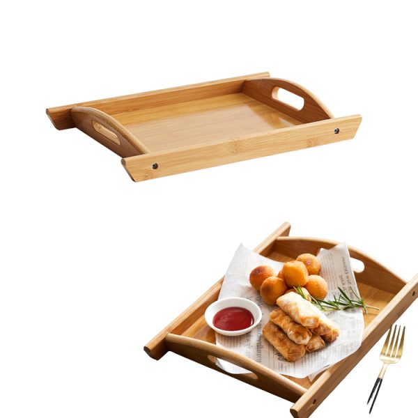 Eco-friendly Rectangle Bamboo Plates Set Serving Tray Fruit Platters Serving Tray With Handles Dinnerware