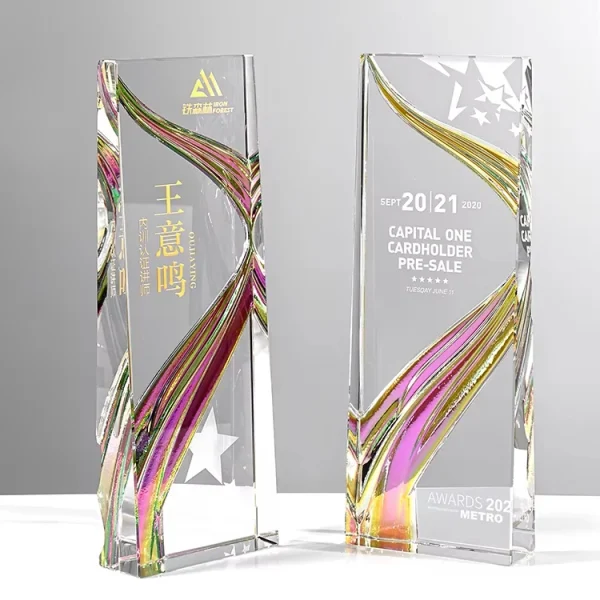 Color Spray Painted Crystal Medal Plaque Trophy Customization 3D Crystal Glass Award Trophy