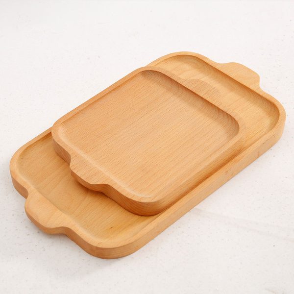 Wholesale Rectangular Beech Wooden Serving Tray with Dual Handles Custom Logo for Snacks Fruits Coffee Tea in Living Room