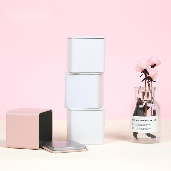 White Metal Cans of Matcha Spices Square Metal Cans Small Tin Box for Matcha Storage Tea Tin