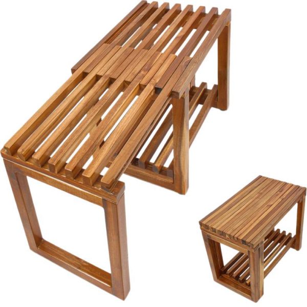 Adjustable Length Wood Shower Bench Waterproof Spa Bath Seat with Storage Shelf and Shaving Legs Toilet Supplies for Bathroom