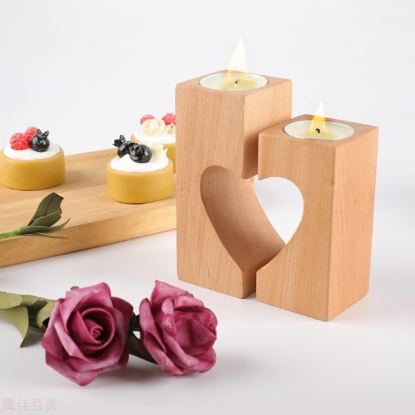 Customizable Wooden Wax Jar Candle Holder with Heart Shape for Home or Hotel Decor Quality Wood Stand with Square Design