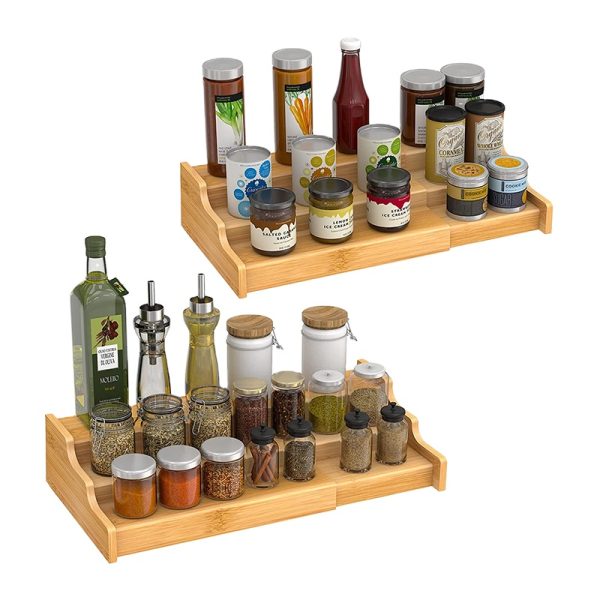 Supplier Spice Rack Kitchen Cabinet Organizer 3 Tier Bamboo Expandable Display Shelf