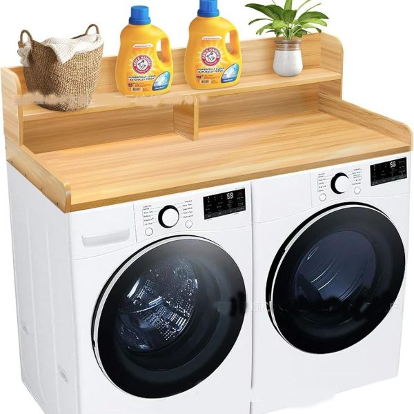 Wooden Washing Machine Countertop Storage Rack Solid Wood Double Layer Washing Machine Top Cover Storage Rack Dryer Tray Rack