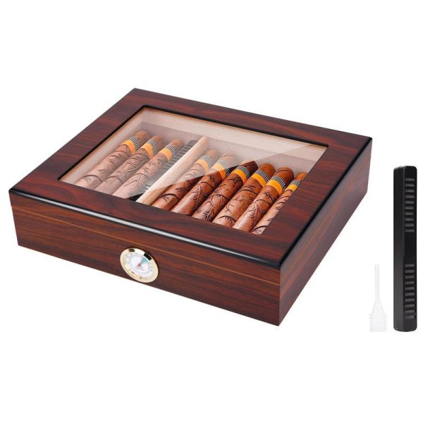 Wooden Desktop Cigar Humidor with Lacquer Technique Humidifier Hygrometer and Removable Divider for Cigar Storage