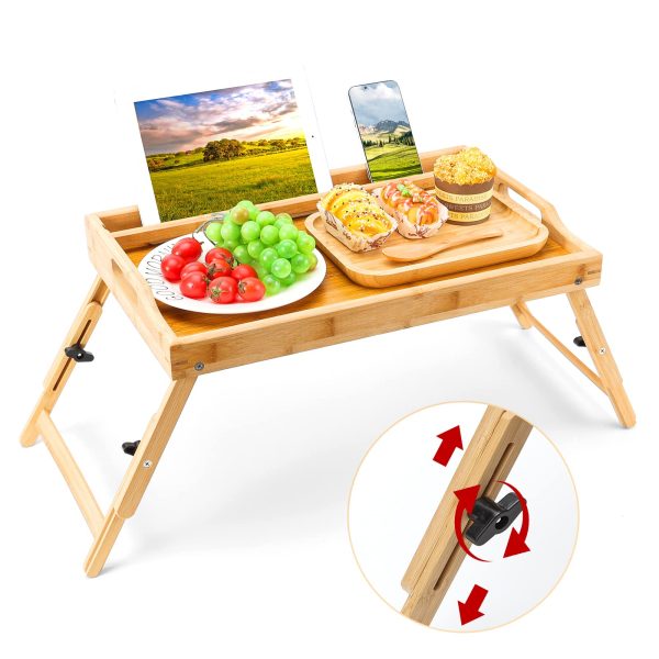 Wholesale Bamboo Bedroom Adjustable Height Serving Tray Portable Breakfast in Bed Tray With Phone Tablet Holder Home Office Furniture