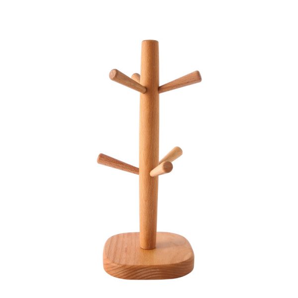Tree Shape Bamboo Mug Stand with 6 Hooks Kitchen Storage Organizer & Coffee Tea Cup Holder