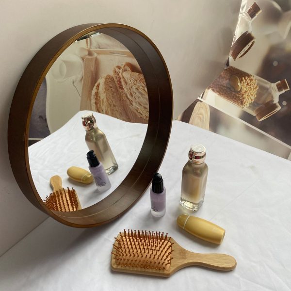 Customized Wood Makeup Storage Tray Rectangle Vintage Wall Mounted Dresser Mirror No Punch Bathroom Mirror
