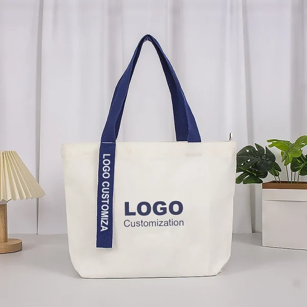 Wholesale Reusable Blank Simple Custom Logo Cotton Canvas Shopping Tote Bag with Ribbon