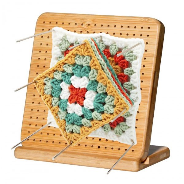 Bamboo Block Panel Yarn Stand Board Square Granny With Stainless Steel Pins for Knitting Crochet Project Granny Squares Full Kit