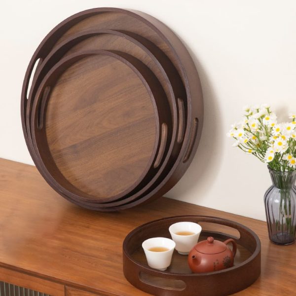 Factory Custom Color Bamboo Tray Table Food Breakfast Serving Tray Decorative Rustic Round Shape Wooden Tea Coffee Tray