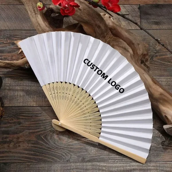 Factory Custom DIY White Paper Hand Fan Portable Bamboo Folding Handheld Paper Fan for Home Decoration