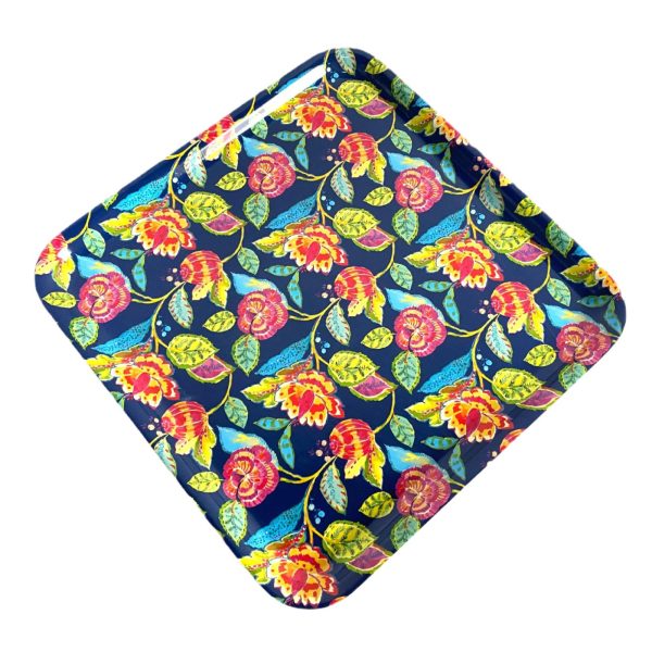 Wholesale Nonslip Willow Wooden Rectangular Fruit Serving Tray with Floral Print for Restaurant and Living Room Dinnerware